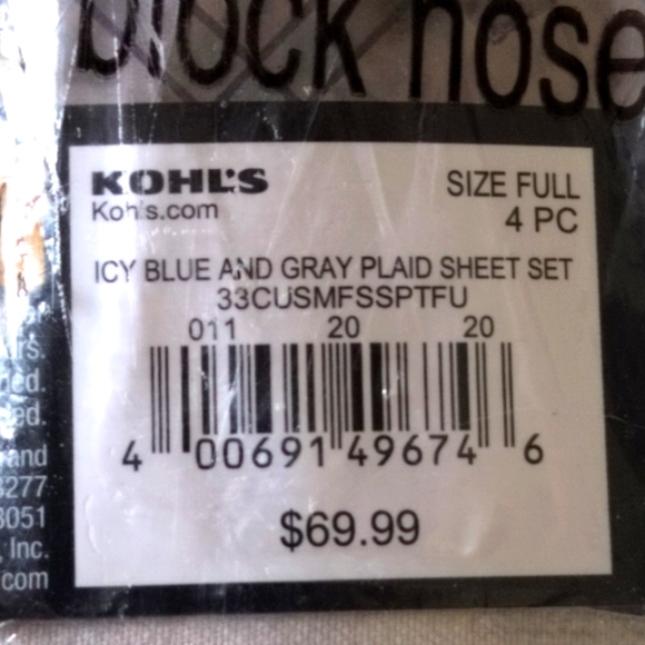 New Cuddle Duddl Microfiber Full Sheet Set Icy Blue  & Gray Plaid 4 Pieces (NIP) - Picture 3 of 3